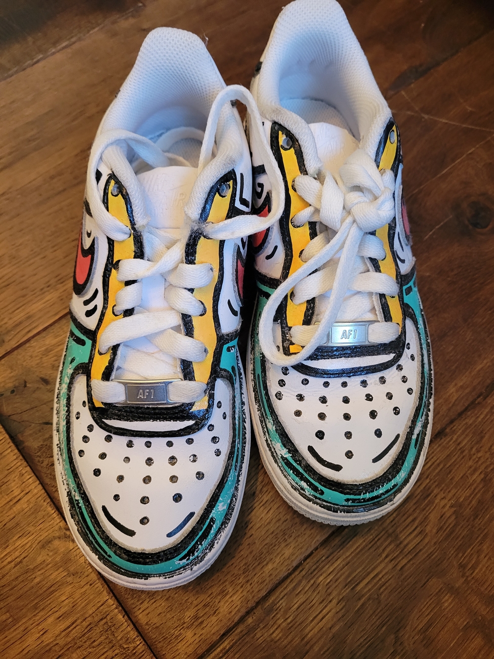 Flaw - Custom AirForce Low Dunks- Kids' White Sneakers with Multicolor Pop Art